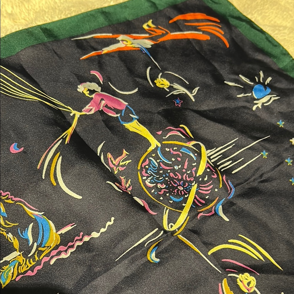 Tory Burch Silk Scarf with Navy and Green Accents - Picture 4 of 6